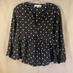 LOFT Petites peplum blouse, black with white dots - size XXSP